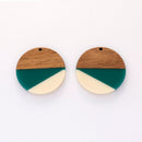 4pcs Epoxy Resin Pendants, Round Circle ranslucent White Resin Findings, Wood and Resin Pendant, Color Blocked, Large Round Charm