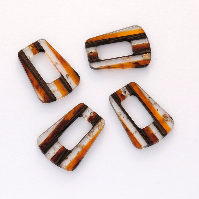 4pcs Epoxy Resin Pendants, Semi Translucent White Resin Findings, Wood and Resin Pendant, Color Blocked, Large Trapezoid Charm