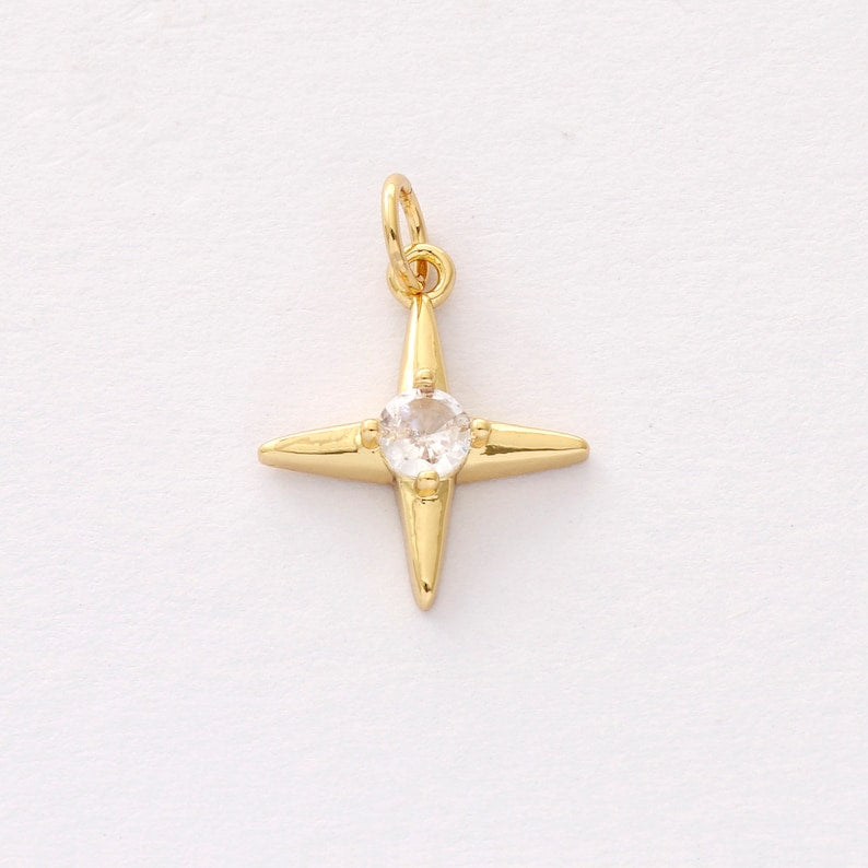 6pcs Real 18K Gold Plated Star Charm,Gold Initial Charm,Vermeil Star Pendant,Tiny Gold Star,cz pave star Charm