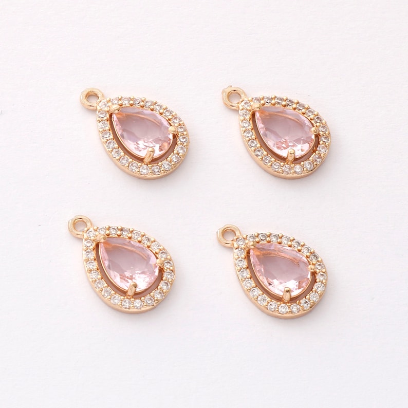 10pcs Gold Plated Teardrop Zircon Charm, cz Pave Teardrop Pendant, Jewelry Making Materials