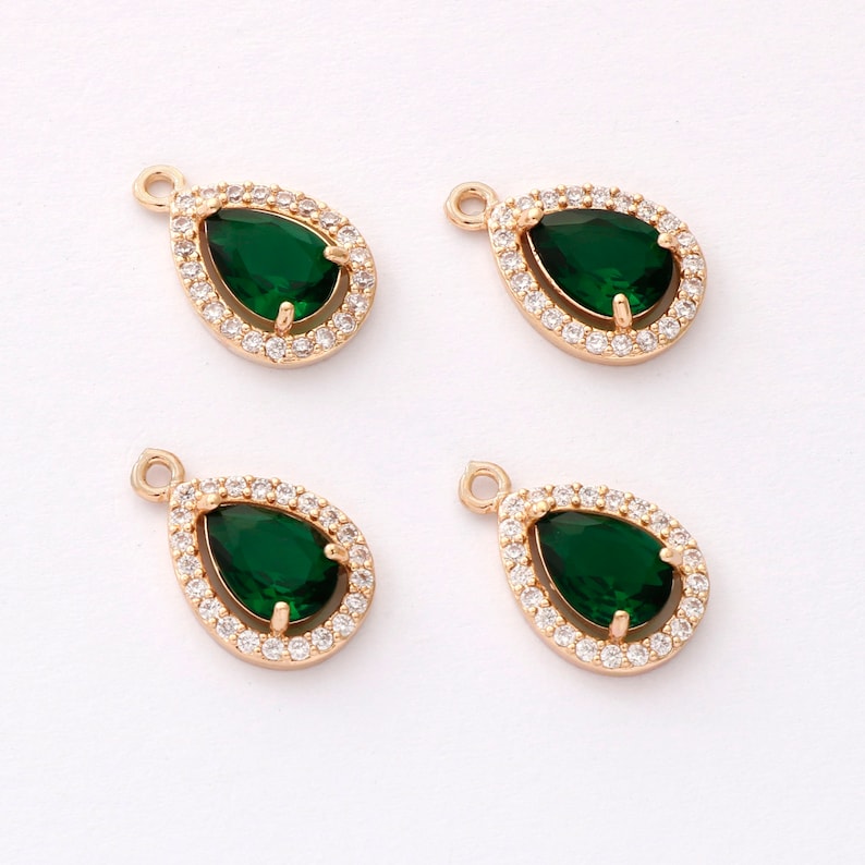 10pcs Gold Plated Teardrop Zircon Charm, cz Pave Teardrop Pendant, Jewelry Making Materials