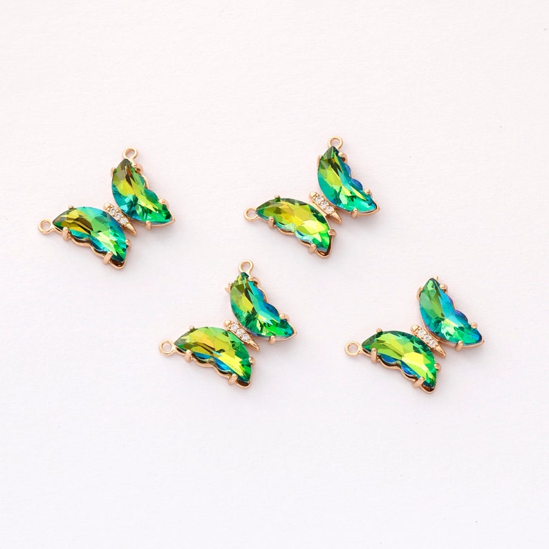 6pcs Iridescent Two Tone Gradient Colorful Glass Butterfly Charm, Ombre Glass Butterfly Connector,Jewelry Making Materials, Wholesale