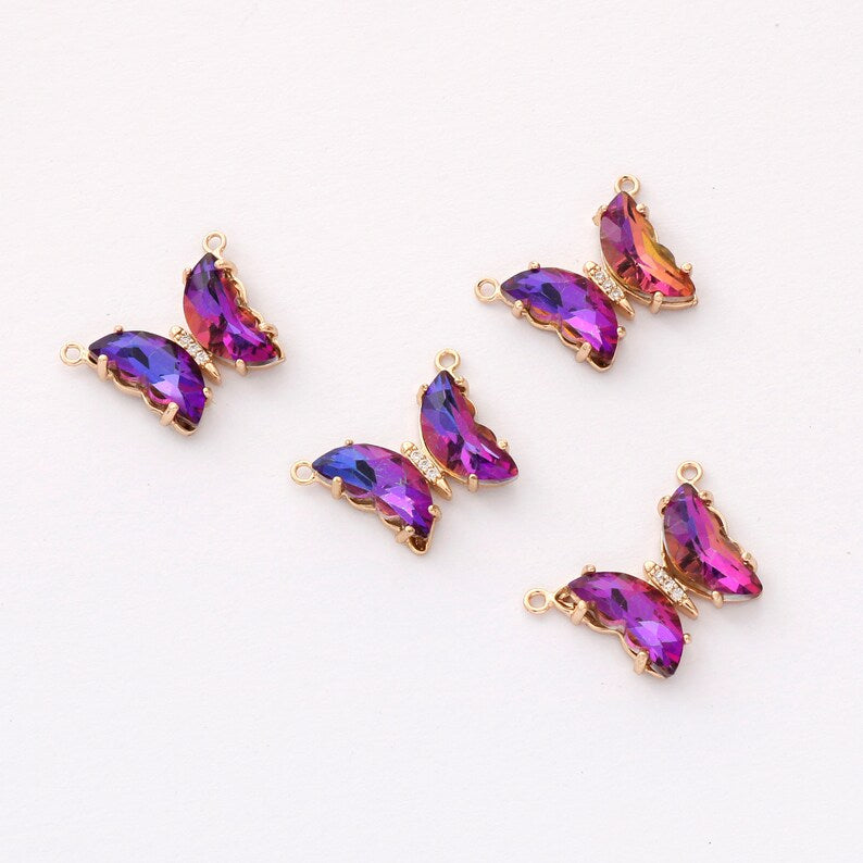 6pcs Iridescent Two Tone Gradient Colorful Glass Butterfly Charm, Ombre Glass Butterfly Connector,Jewelry Making Materials, Wholesale