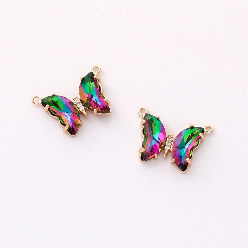6pcs Iridescent Two Tone Gradient Colorful Glass Butterfly Charm, Ombre Glass Butterfly Connector,Jewelry Making Materials, Wholesale