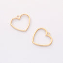 10PCS. Real Gold Plated Heart Charm, Hollow Heart Pendant,Brass Finding,Earring Jewelry DIY Material