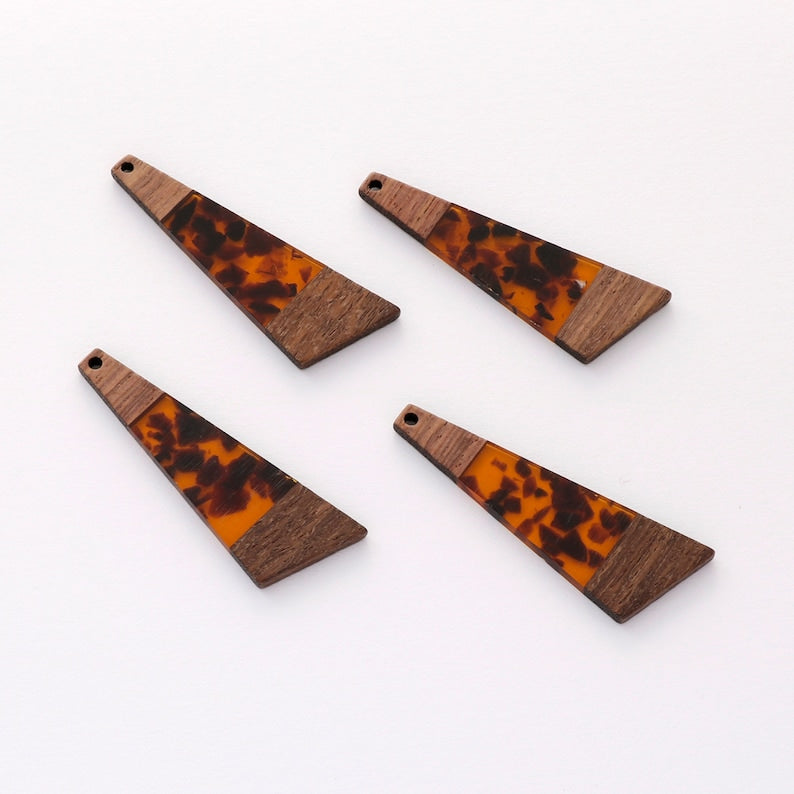 4pcs Epoxy Resin Pendants, Long Stick Translucent White Resin Findings, Wood and Resin Pendant, Color Blocked, Long BarCharm