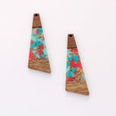 4pcs Epoxy Resin Pendants, Long Stick Translucent White Resin Findings, Wood and Resin Pendant, Color Blocked, Long BarCharm