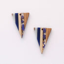 4pcs Epoxy Resin Pendants, Triangle Translucent Blue Resin Findings, Wood and Resin Pendant, Color Blocked, Diamond Charm