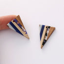4pcs Epoxy Resin Pendants, Triangle Translucent Blue Resin Findings, Wood and Resin Pendant, Color Blocked, Diamond Charm