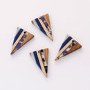 4pcs Epoxy Resin Pendants, Triangle Translucent Blue Resin Findings, Wood and Resin Pendant, Color Blocked, Diamond Charm