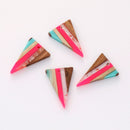 4pcs Epoxy Resin Pendants, Triangle Translucent Hot Pink Resin Findings, Wood and Resin Pendant, Color Blocked, Diamond Charm