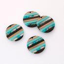4pcs Epoxy Resin Pendants, Round Translucent Blue Resin Findings, Wood and Resin Pendant, Color Blocked, Large Round Charm