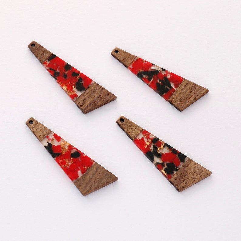 4pcs Epoxy Resin Pendants, Long Stick Translucent White Resin Findings, Wood and Resin Pendant, Color Blocked, Long BarCharm