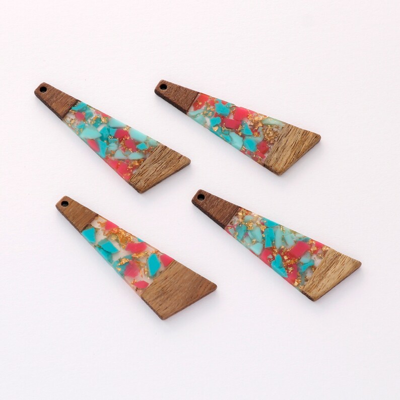 4pcs Epoxy Resin Pendants, Long Stick Translucent White Resin Findings, Wood and Resin Pendant, Color Blocked, Long BarCharm