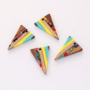 4pcs Epoxy Resin Pendants, Triangle Translucent Yellow Resin Findings, Wood and Resin Pendant, Color Blocked, Diamond Charm