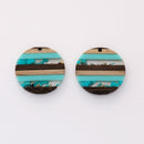 4pcs Epoxy Resin Pendants, Round Translucent Blue Resin Findings, Wood and Resin Pendant, Color Blocked, Large Round Charm