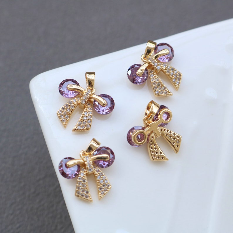 10pcs bow Zirconia Connecto Charm Pedant, CZ Pave bow Pendant, Rhinestone Charm, High Quality