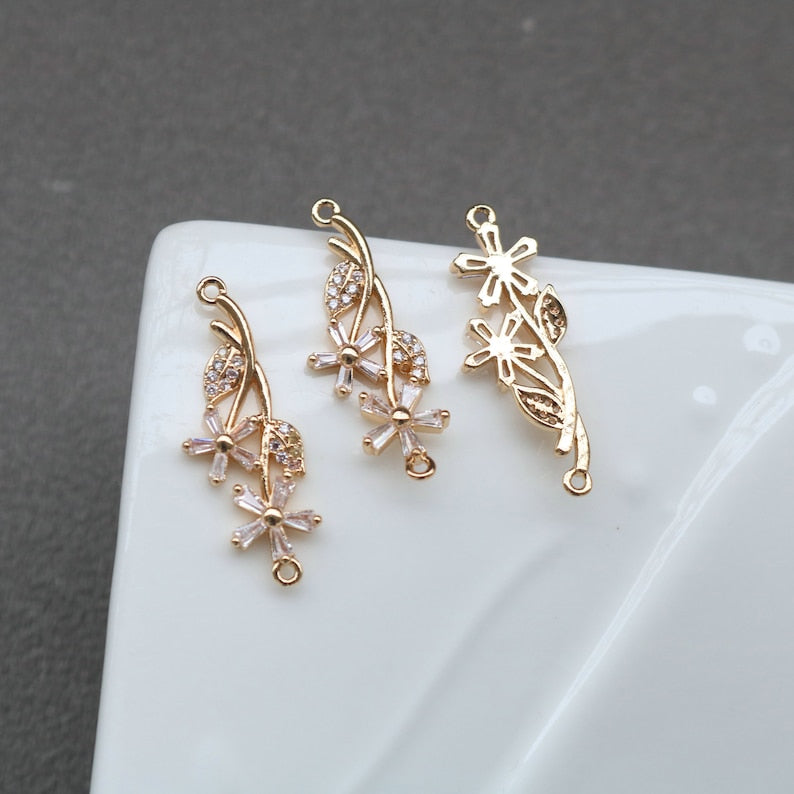 10pcs Leaves Zirconia Connecto Charm Pedant , CZ Pave flower Pendant, Rhinestone Charm