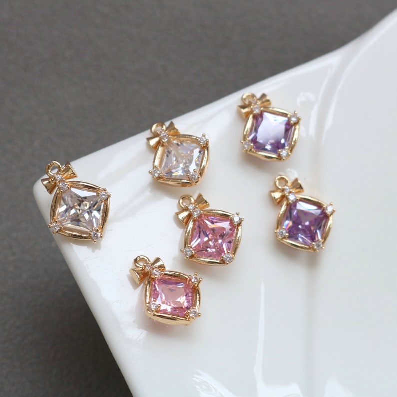 10pcs CZ Pave Bowknot Charm, 13x8mm Bowknot Zircon Pendant , Jewelry Making, Bowknot Zircon Material Craft Supplies