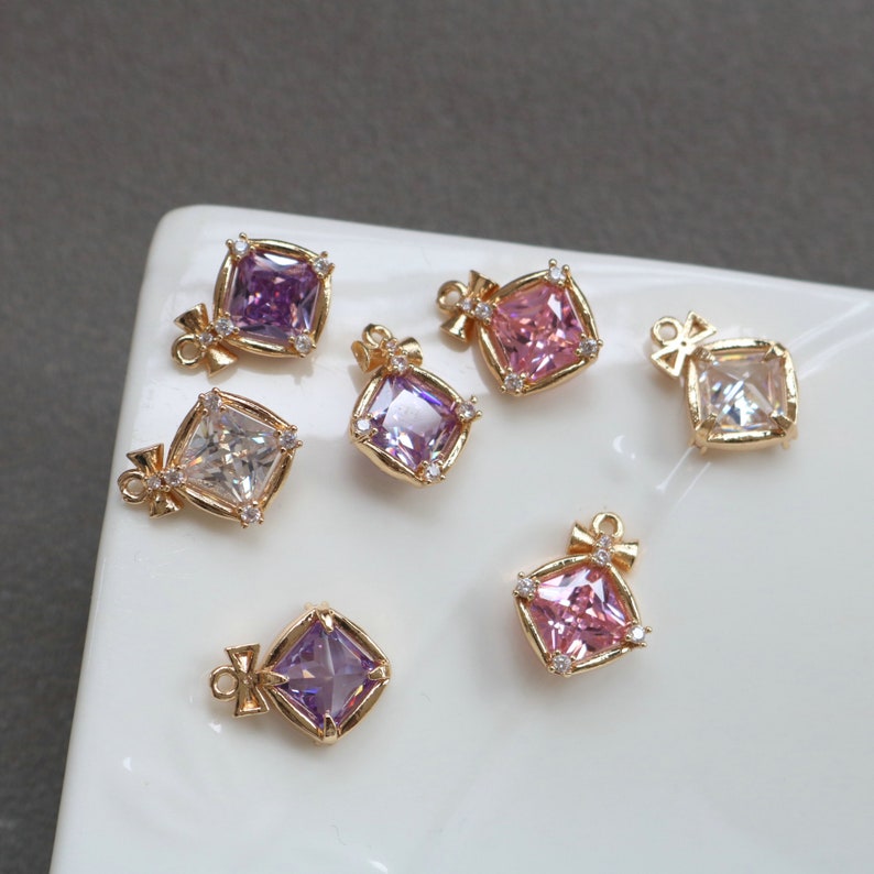 10pcs CZ Pave Bowknot Charm, 13x8mm Bowknot Zircon Pendant , Jewelry Making, Bowknot Zircon Material Craft Supplies
