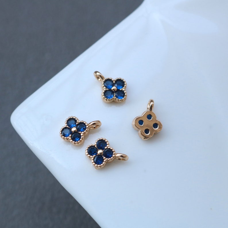 10pcs small four leaf clover CZ Pave Charm, 7mm Zircon Pendant , Jewelry Making, Zircon Material Craft Supplies