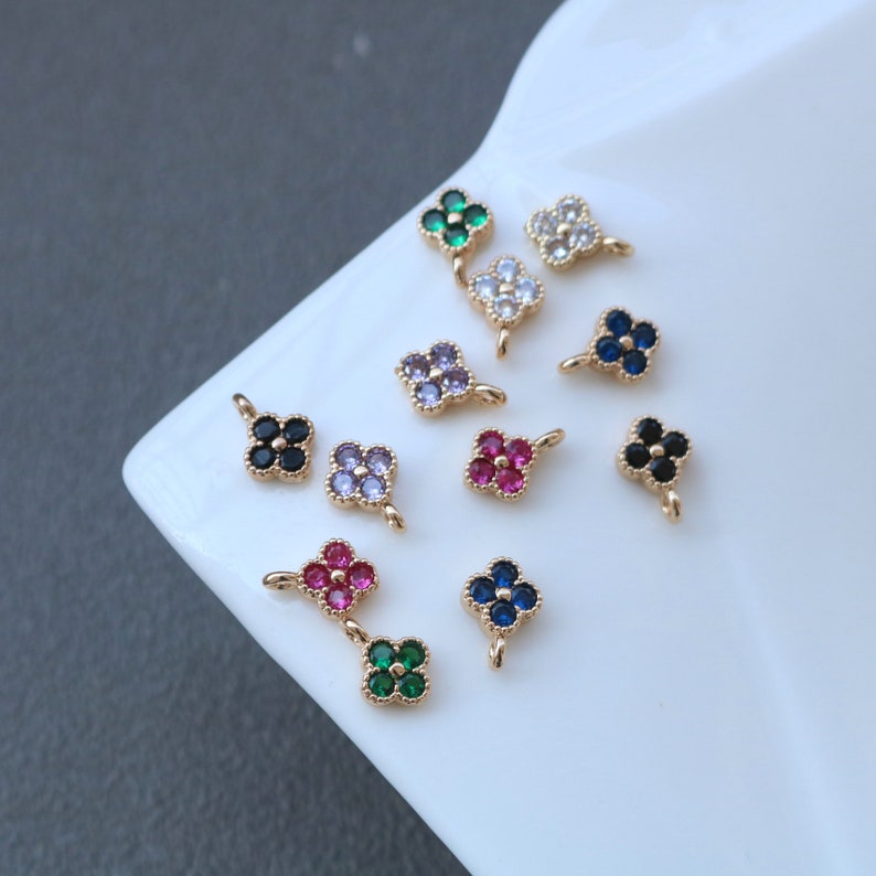 10pcs small four leaf clover CZ Pave Charm, 7mm Zircon Pendant , Jewelry Making, Zircon Material Craft Supplies
