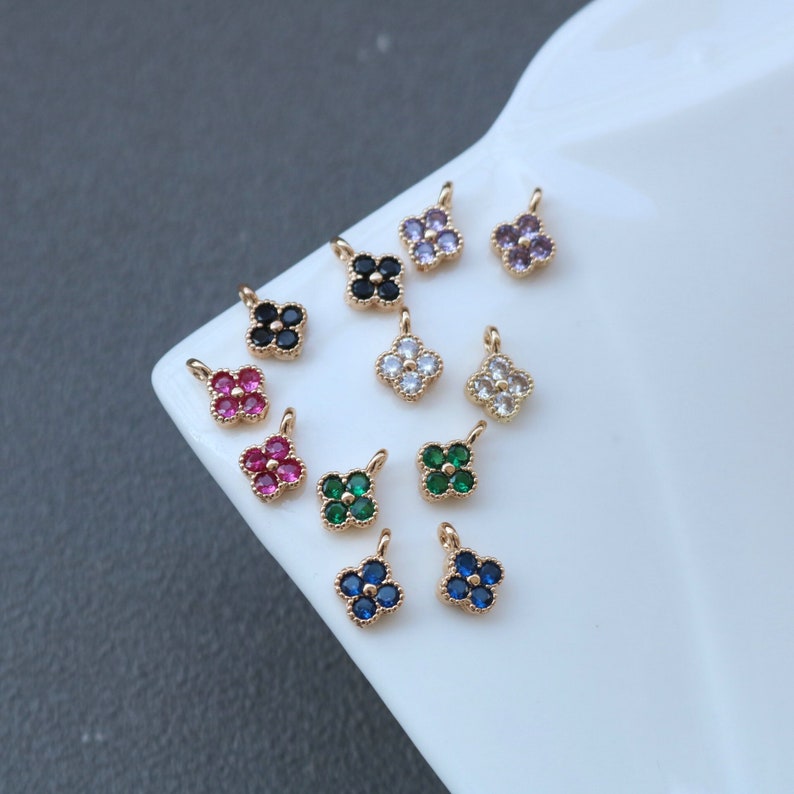 10pcs small four leaf clover CZ Pave Charm, 7mm Zircon Pendant , Jewelry Making, Zircon Material Craft Supplies
