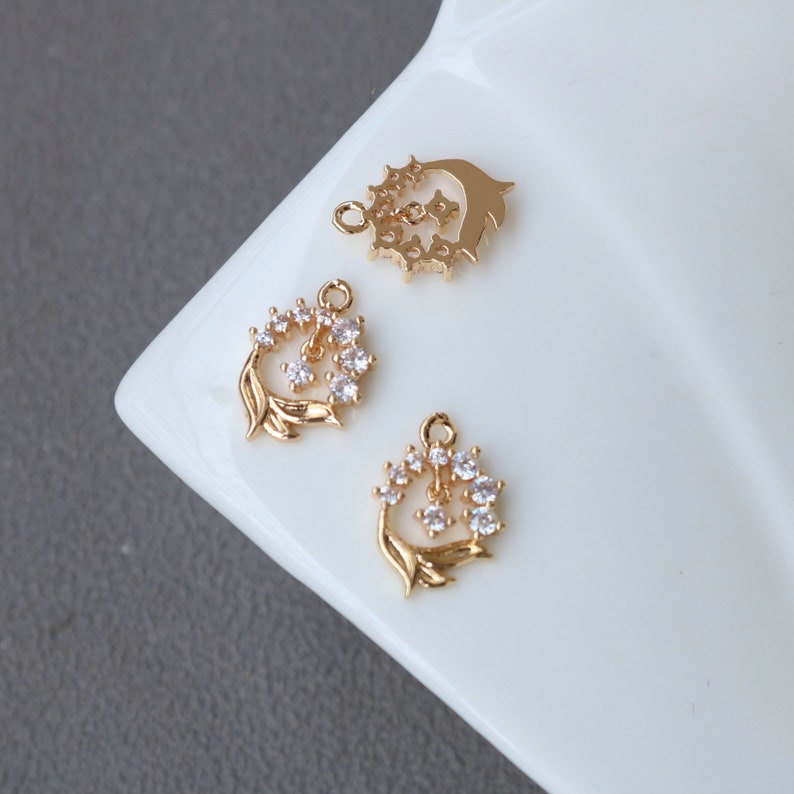 10pcs flower Zirconia Connecto Charm Pedant , CZ Pave flower Pendant, Rhinestone Charm