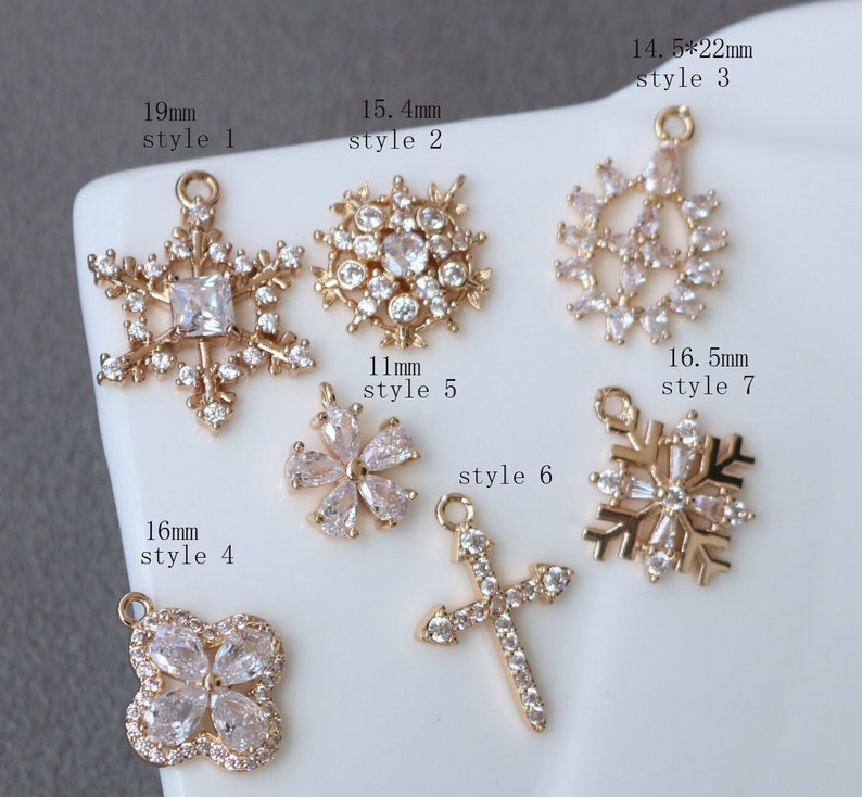 10pcs Snowflake Zirconia Connecto Charm Pedant ,four-petal flower, five-petal flower, cross CZ Pave flower Pendant, Rhinestone Charm
