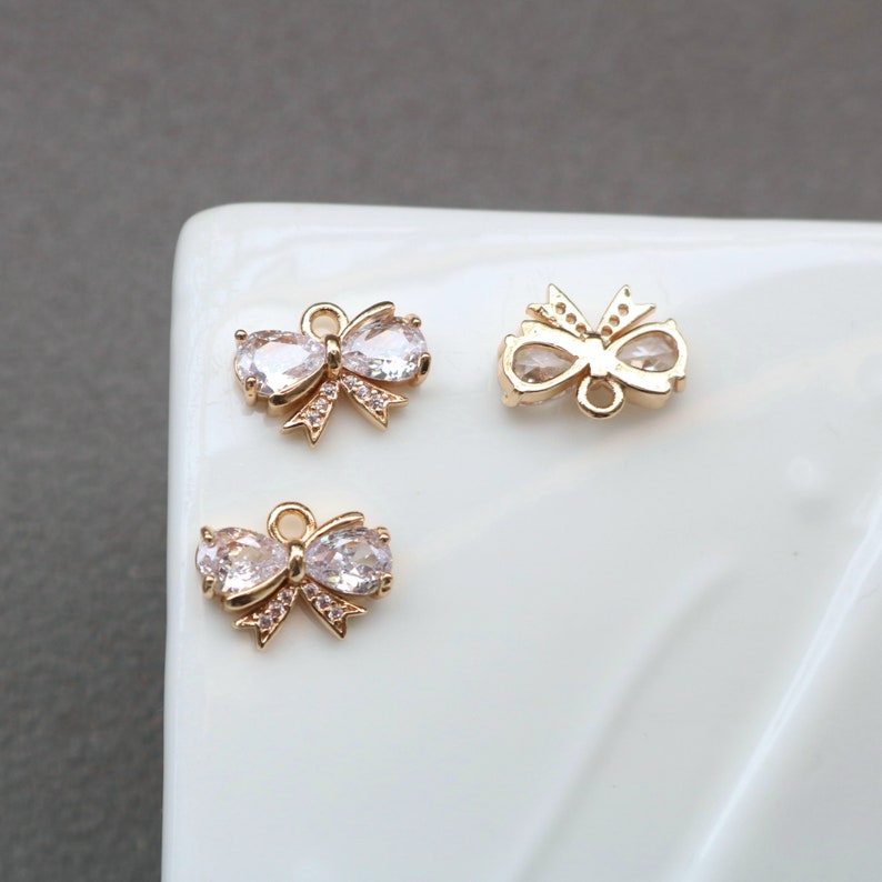 10pcs bow Zirconia Connecto Charm Pedant, CZ Pave bow Pendant, Rhinestone Charm, High Quality