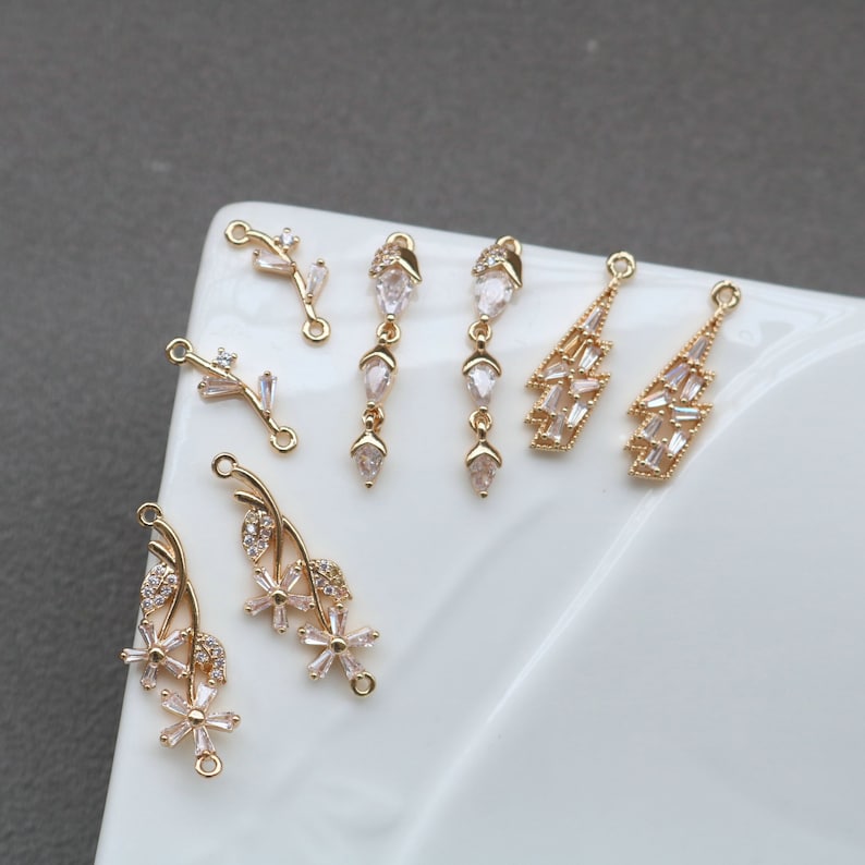 10pcs Leaves Zirconia Connecto Charm Pedant , CZ Pave flower Pendant, Rhinestone Charm