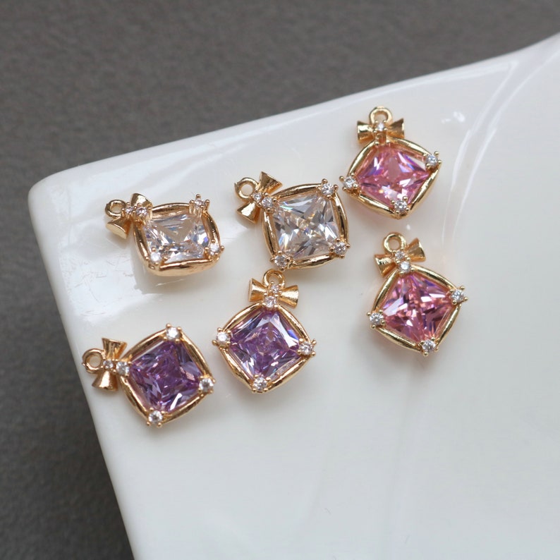 10pcs CZ Pave Bowknot Charm, 13x8mm Bowknot Zircon Pendant , Jewelry Making, Bowknot Zircon Material Craft Supplies
