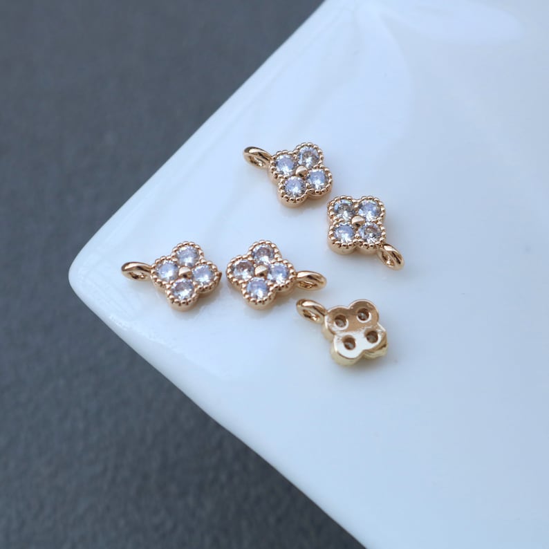 10pcs small four leaf clover CZ Pave Charm, 7mm Zircon Pendant , Jewelry Making, Zircon Material Craft Supplies