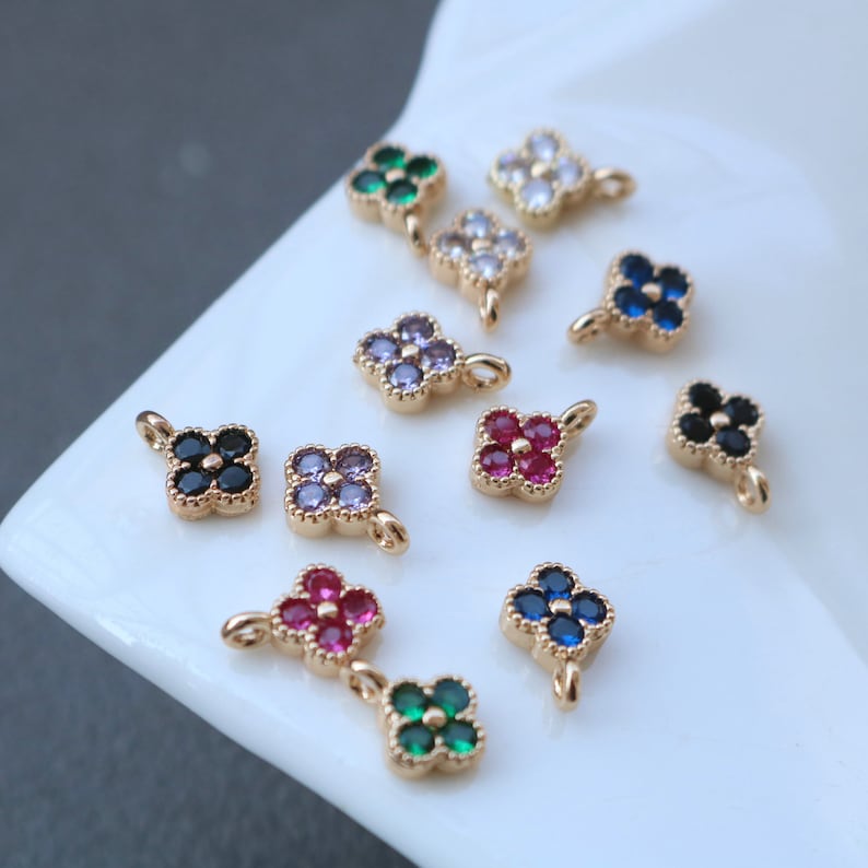 10pcs small four leaf clover CZ Pave Charm, 7mm Zircon Pendant , Jewelry Making, Zircon Material Craft Supplies