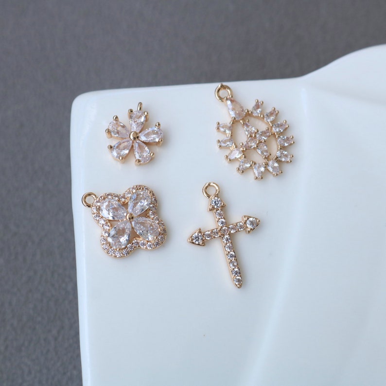 10pcs Snowflake Zirconia Connecto Charm Pedant ,four-petal flower, five-petal flower, cross CZ Pave flower Pendant, Rhinestone Charm