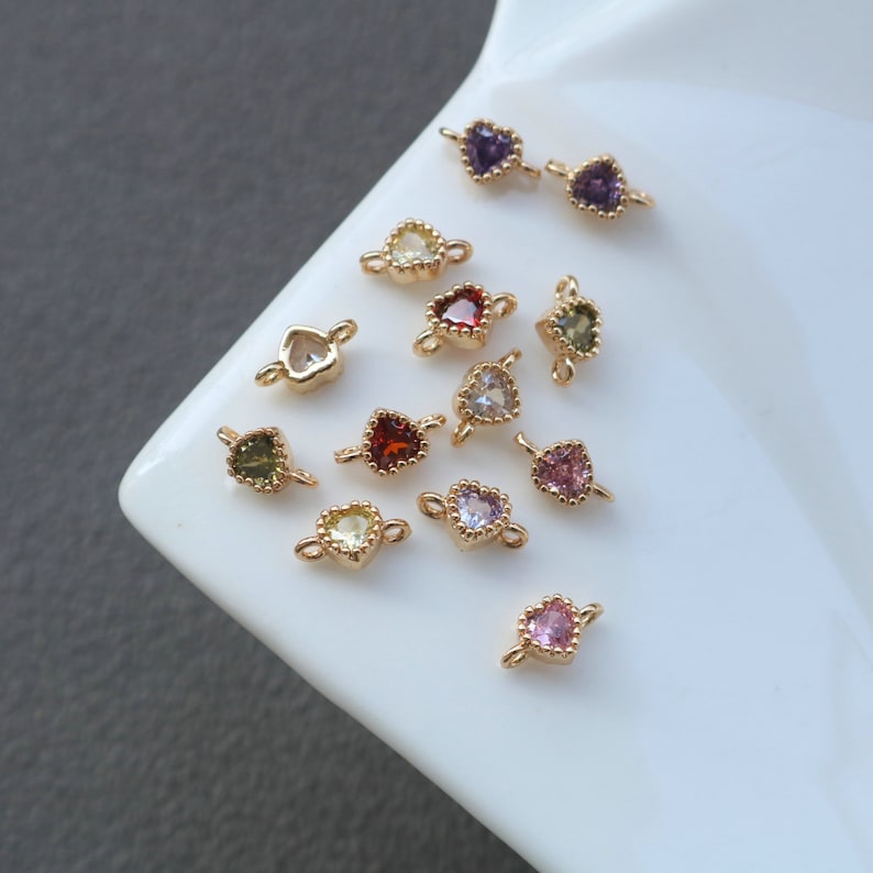 10pcs heart Connector Charm Pendant, 5x9m CZ Pave Charm, heart Zircon ball Pendant, 15*22mm Jewelry Making, Material Craft Supplies