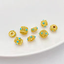 brass plated gold Turquoise spacer beads - DIY drum bead - tube spacer beads - 4pcs