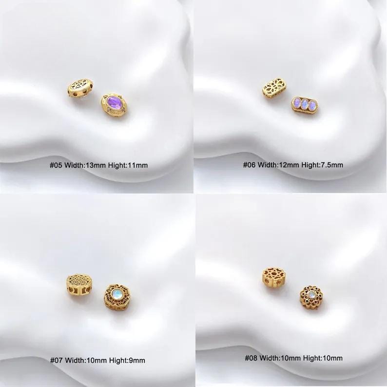 4/10Pcs18K Gold Plated brass Spacer Beads, Fake Purple Moonstone beads, Flat Round Beads,Cake Beads, Focal beads,Cat Eye Beads