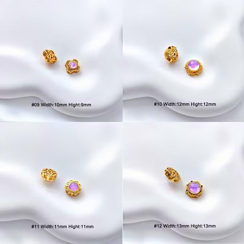 4/10Pcs18K Gold Plated brass Spacer Beads, Fake Purple Moonstone beads, Flat Round Beads,Cake Beads, Focal beads,Cat Eye Beads