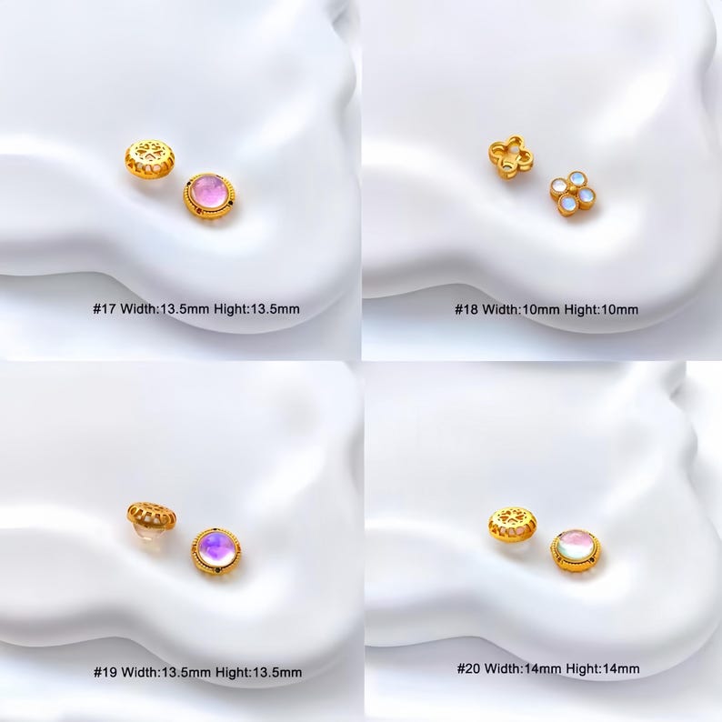 4/10Pcs18K Gold Plated brass Spacer Beads, Fake Purple Moonstone beads, Flat Round Beads,Cake Beads, Focal beads,Cat Eye Beads