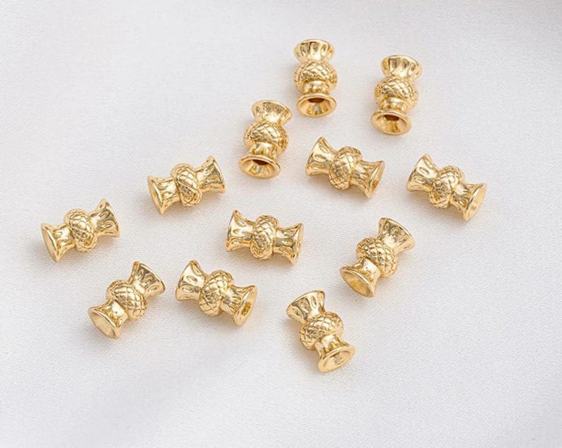 10pcs 7x4.5mm 14K Real Gold Plated Brass Retro Vase shaped Bead Spacers, Gold Plated Brass Bead Caps DIY Spacer bead Making Pendant Supplies