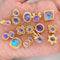 10Pcs 18K Gold Plated brass Spacer Beads,Hollow Out beads,Flat Round Beads,Cake Beads,Focal Cat Eye Beads, DIY Craft Supplies