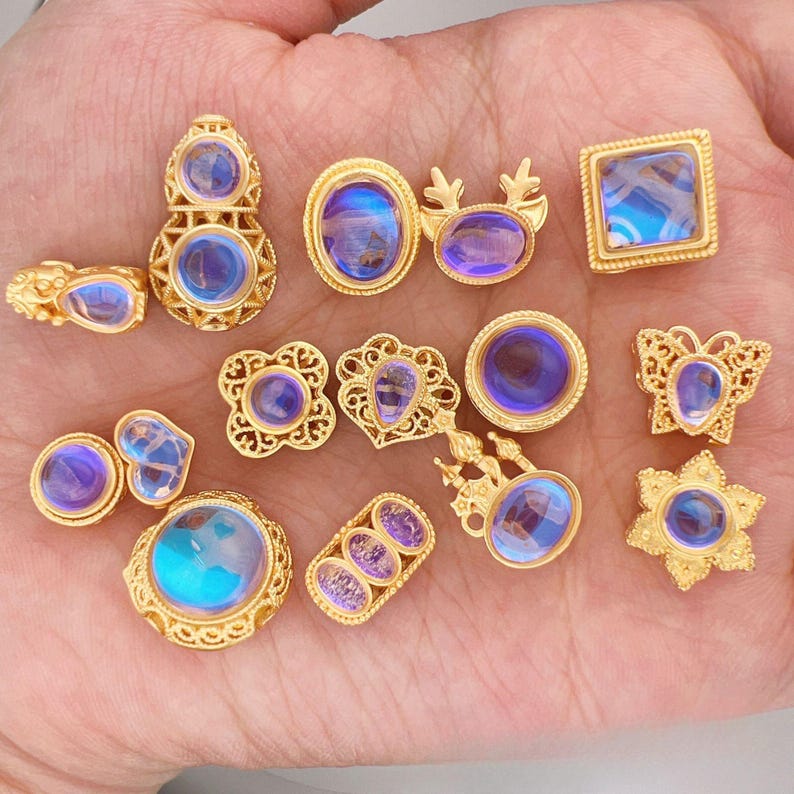 10Pcs 18K Gold Plated brass Spacer Beads,Hollow Out beads,Flat Round Beads,Cake Beads,Focal Cat Eye Beads, DIY Craft Supplies