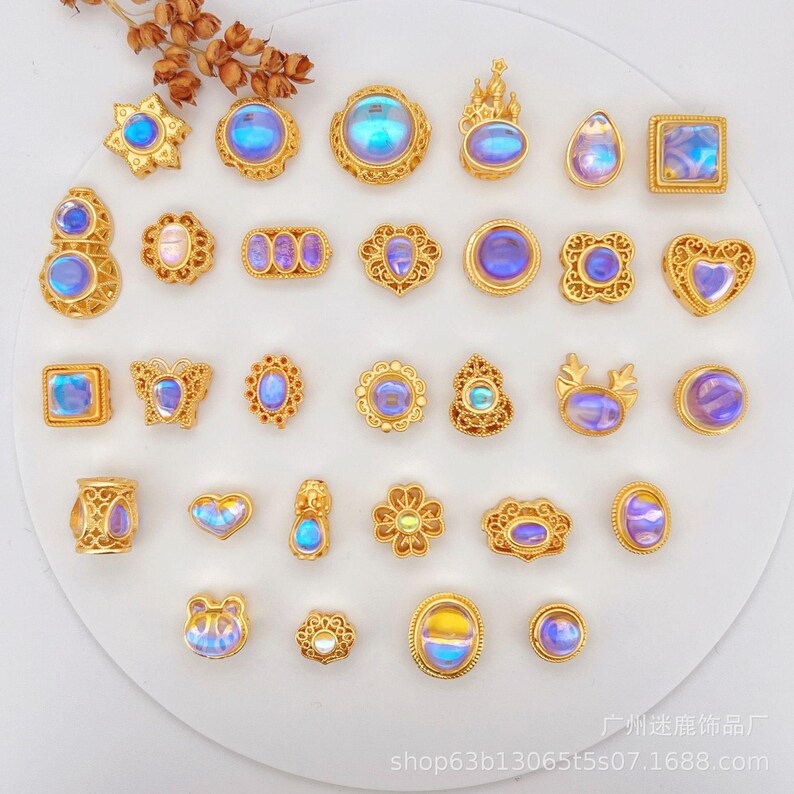 10Pcs 18K Gold Plated brass Spacer Beads,Hollow Out beads,Flat Round Beads,Cake Beads,Focal Cat Eye Beads, DIY Craft Supplies