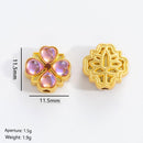 10Pcs 18K Gold Plated Brass Spacer Beads, Petal Hollow Out Beads, Flat Round Beads, Flower Beads, Four-leaf Clover and DIY Craft Supplies