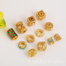 10Pcs 18K Gold Plated brass Spacer Beads,Hollow Out beads,Flat Round Beads,Cake Beads,Focal Cat Eye Beads, DIY Craft Supplies