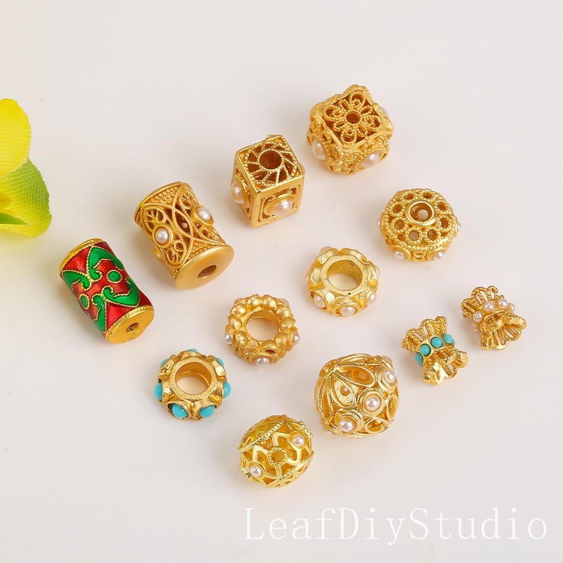 10Pcs 18K Gold Plated brass Spacer Beads,Hollow Out beads,Flat Round Beads,Cake Beads,Focal Cat Eye Beads, DIY Craft Supplies
