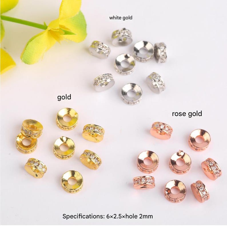10pcs Gold Electroplated Copper Micro Pave Cubic Zirconia Round Spacer Beads, DIY Bracelet/Necklace Jewelry Findings Material