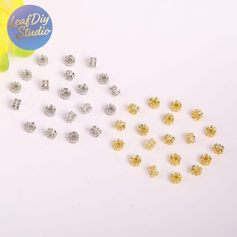 20pcs Gold Electroplated Copper Micro Pave Cubic Zirconia Round Spacer Beads, DIY Bracelet/Necklace Jewelry Findings Material