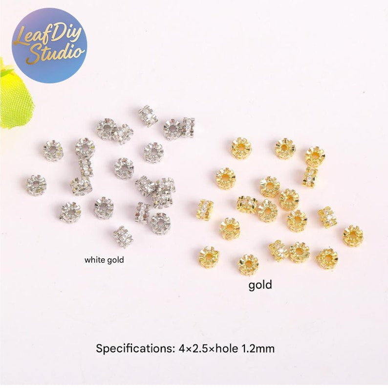 20pcs Gold Electroplated Copper Micro Pave Cubic Zirconia Round Spacer Beads, DIY Bracelet/Necklace Jewelry Findings Material